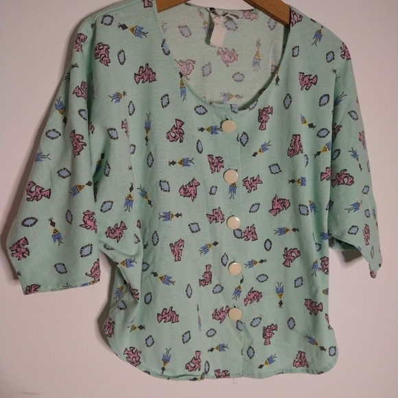 Another Name Large Mint Crop Retro Top - Picture 2 of 4